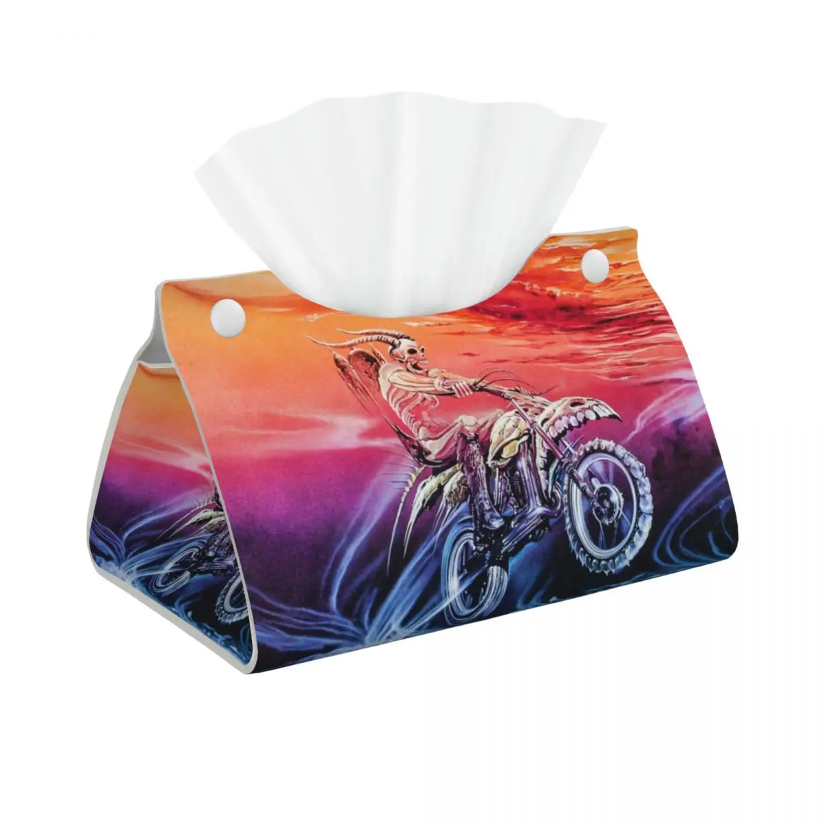 Custom Vintage Skull MTB Bicycle Rider Tissue Box Cover PU Leather Rectangular Mountain Bike Facial Tissues Holder for Home