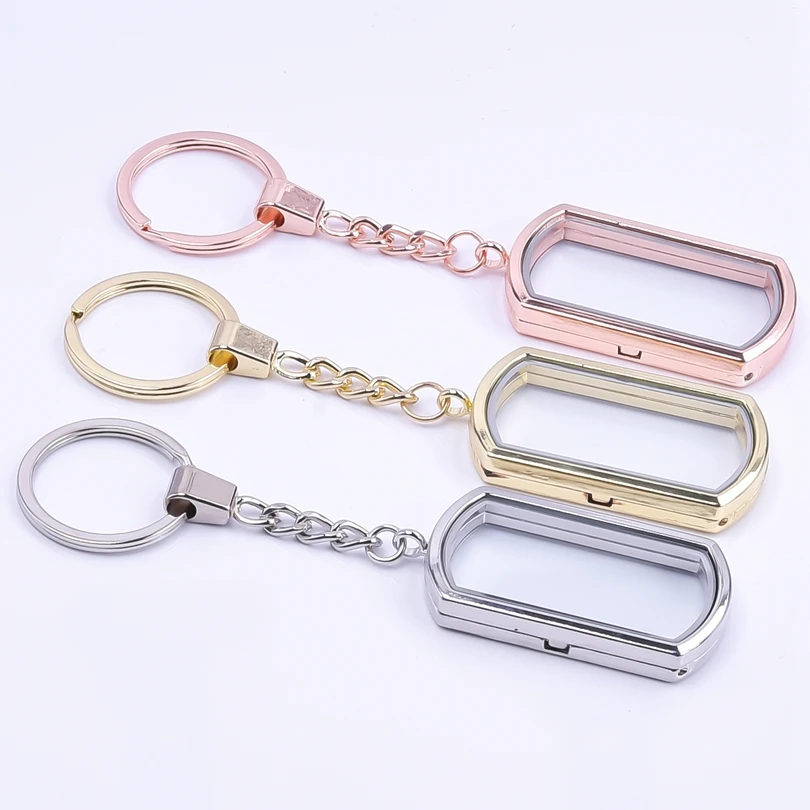 

10Pcs/Lot Mix Color Dog Tag Glass Memory Locket Pendant Keyholder Open Floating Living Photo Relicario Men Keychain Jewelry Bulk