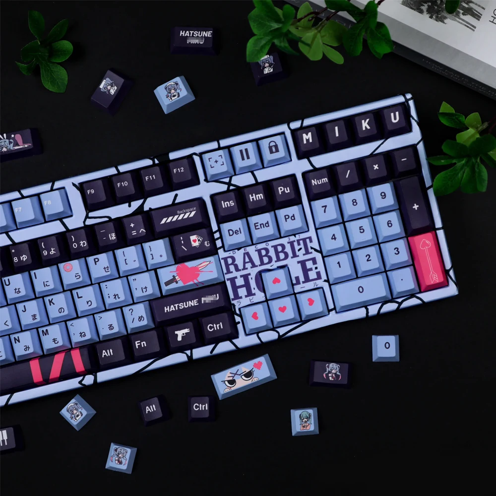 ทึบแสงหมวกอะนิเมะคอสเพลย์น่ารักธีมกระต่าย PBT Keycaps สําหรับโปรไฟล์เชอร์รี่ MX สวิทช์คีย์บอร์ดเกม DIY Custom