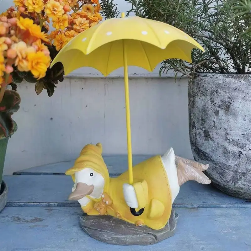 

American Cartoon Umbrella Yellow Duck Resin Accessories Courtyard Garden Sculpture Crafts Outdoor Balcony Figurines Decoration