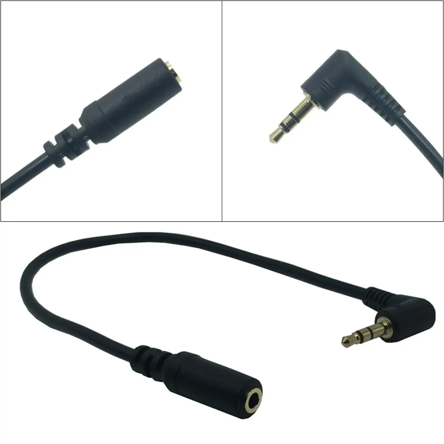 Jack 3,5 mm męski na żeński Kabel audio AUX pod kątem prostym 90 stopni 25 cm