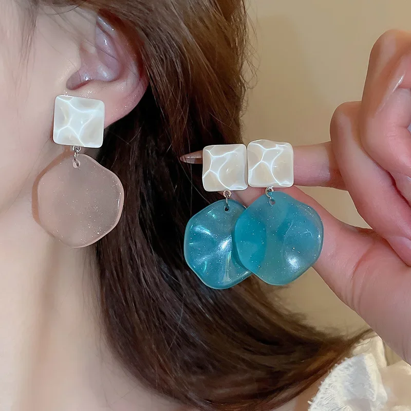 Raute Welligkeit Harz Baumeln Ohrringe für Frauen Unregelmäßige Pailletten Garnelen Chip Tropfen Ohrring Süße Vintage Geometrische Zubehör F