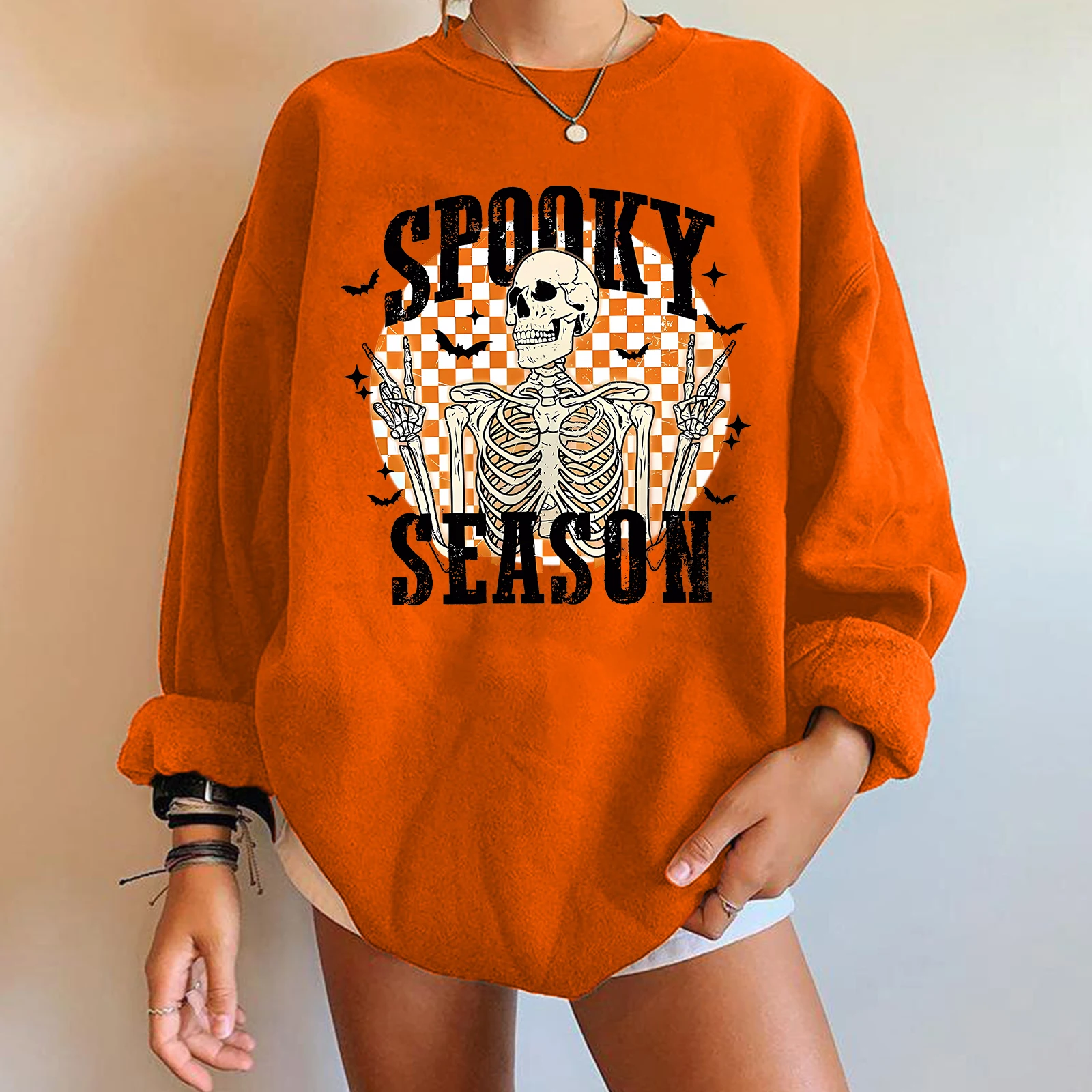 

Halloween Skull series y2k trend print sweatshirt crew neck casual sweatshirt for fall & spring women's clothing
