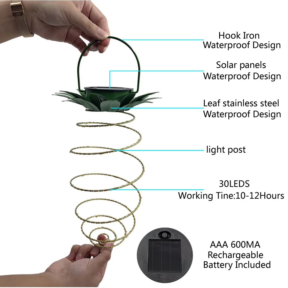 Solar Light Ananas Ijzeren Lantaarn Led Koperdraad Lichtslinger Outdoor Waterdichte Tuin Decoratieve Hanglampen