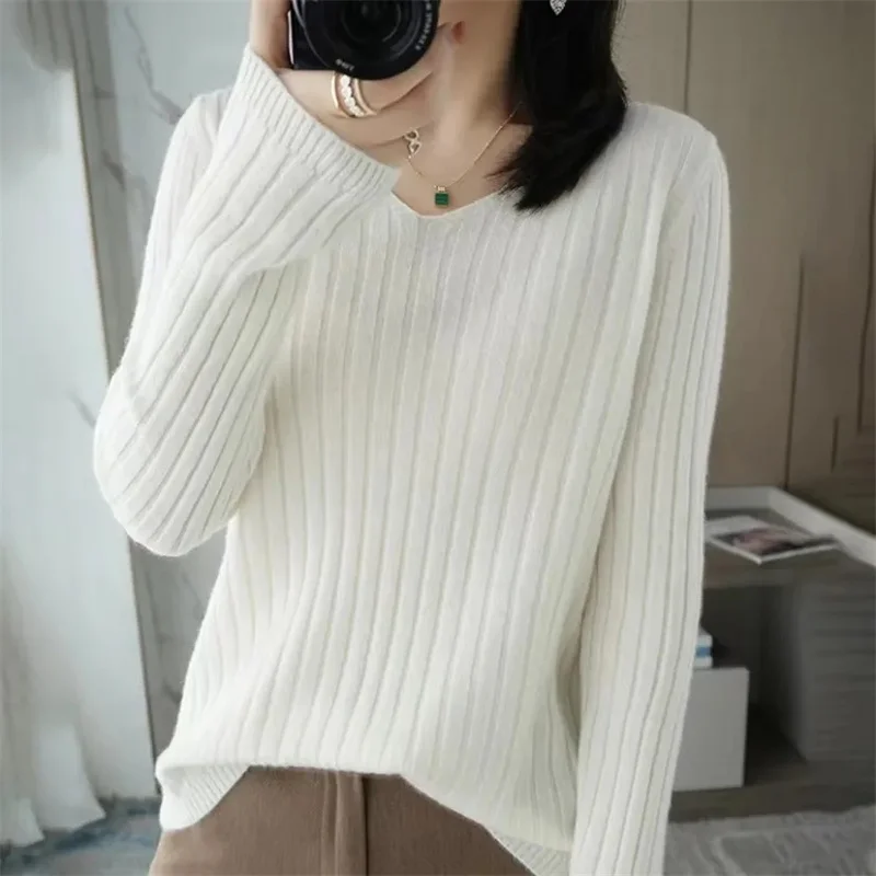 

Casual Women Sweater 2023 Autumn Winter Warm Basic Top V--neck Spring Bottoming Shirt Long Sleeve Fashion Korean Knit Pullovers