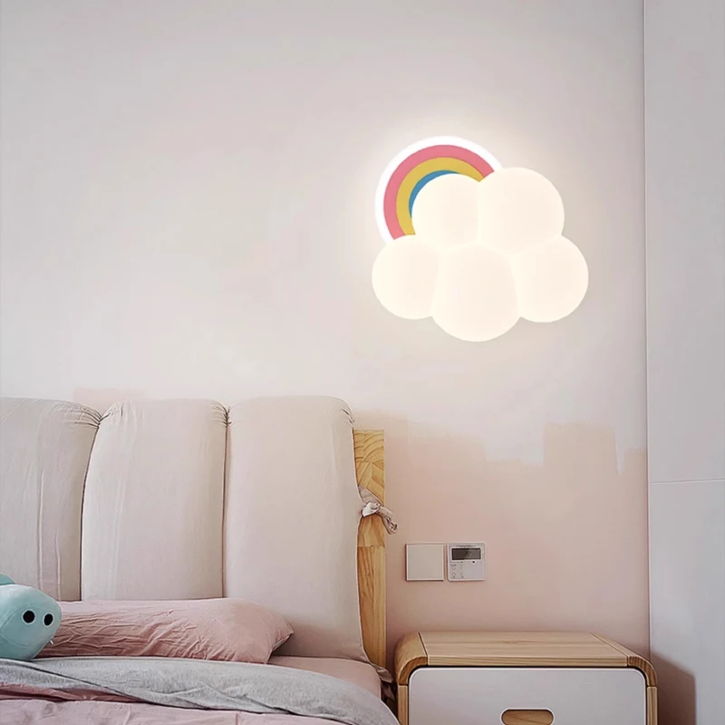 Rainbow Cloud Wall Lamps LED Children's Room Bedside Lamp Cute Cloud Rabbit Lamp Baby Room Nursery Boy Girl Bedroom Wall Lights