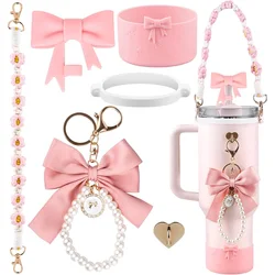 6pcs Water Bottle Accessories Set for Stanley 40oz Tumbler Cup,Including Handle Strap, Siliocne Boot, Bow Straw Cover