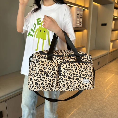 Imagen 2 del producto Bolsa de equipaje de ocio de gran capacidad con estampado de leopardo clásico con múltiples bolsillos y compartimento para zapatos bolsa de viaje deportiva para Fitness