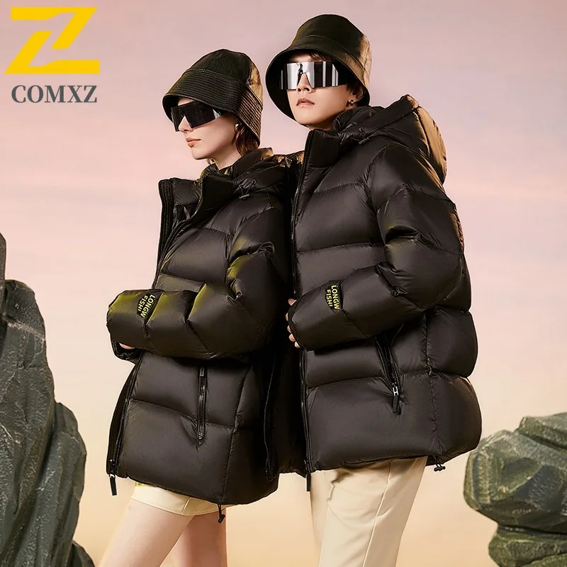 COMXZ 2025 Winter Couple Graphene Diamond Black Gold Down Jacket Thickened Warm Trendy Casual Waterproof Coat with Bag