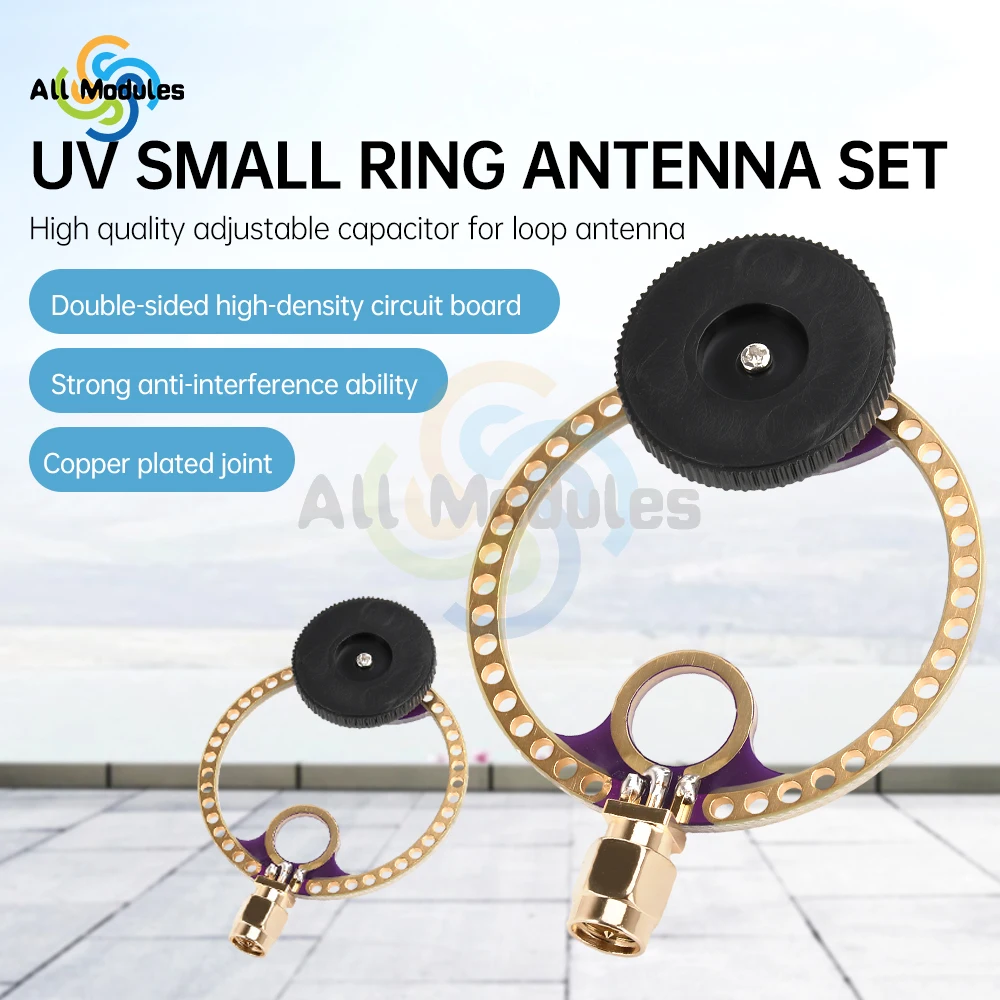 

UV UHF 400M-470MHz+VHF FM 80M-150MHz Mini High Frequency Loop Antenna Module UV Small Loop Antenna Set