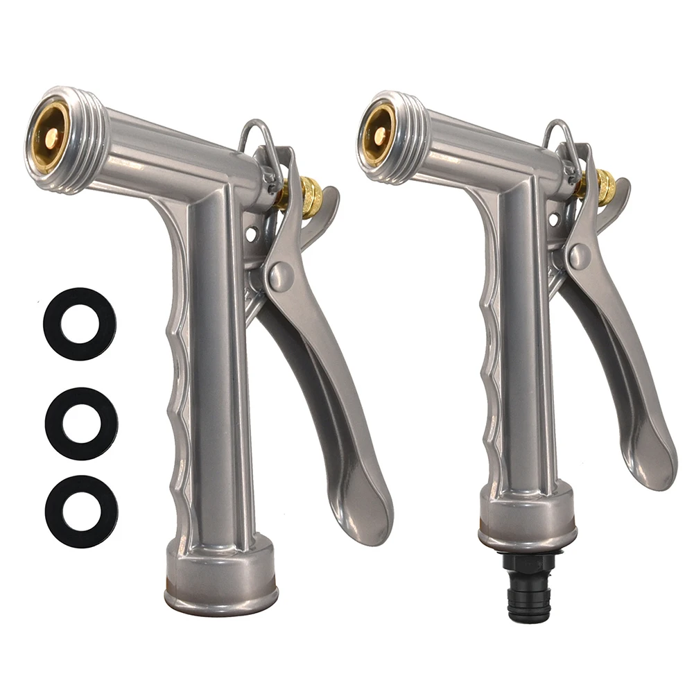 Solid Metal Adjustable Hose Nozzle with Threaded Front Multifunction Pistol Nozzle for Watering Plants Washing Car Showering Pet