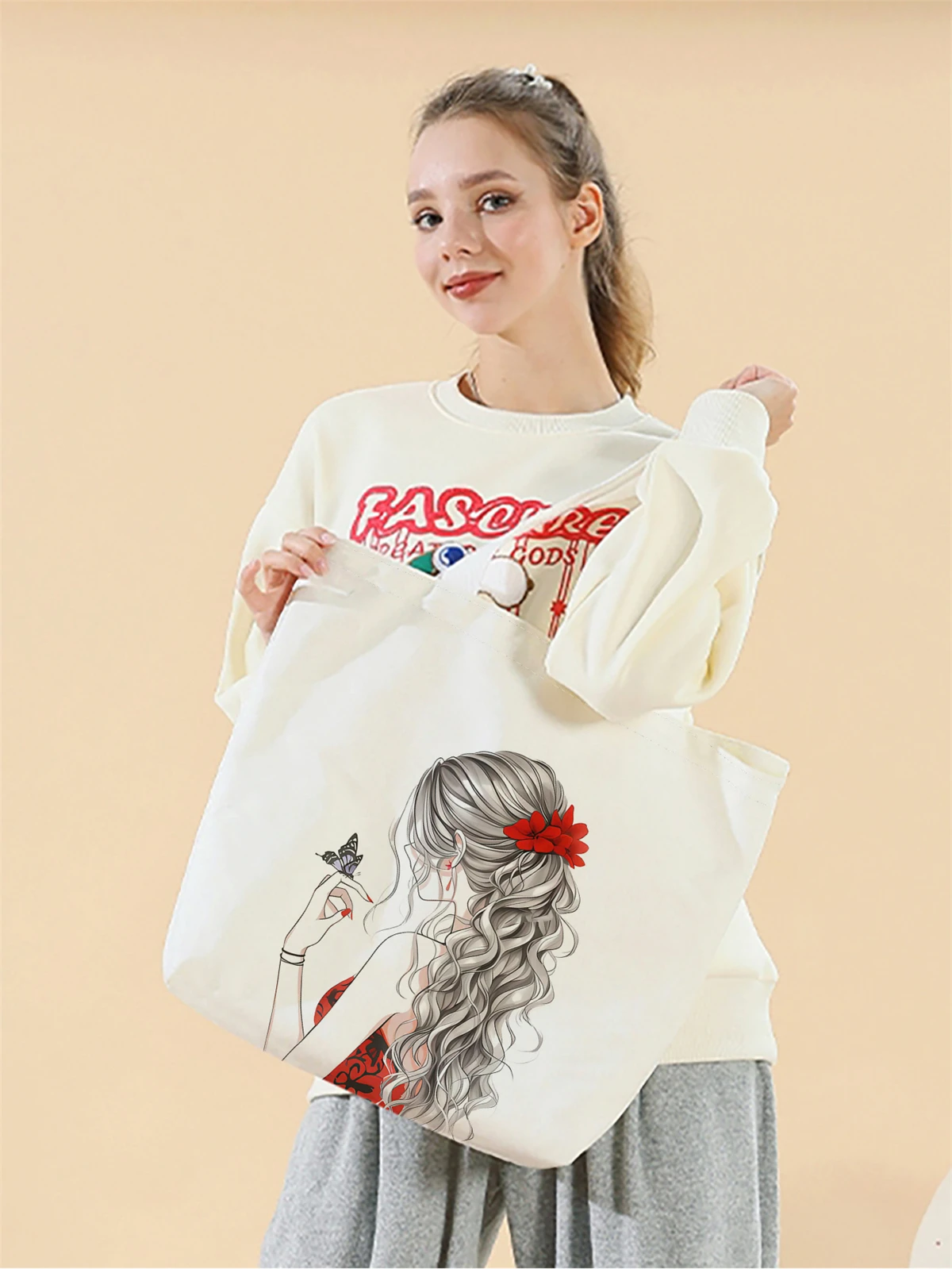 

1 шт., сумка богини вьющихся волос, многоразовая модная сумка, многофункциональная сумка, холщовая сумка для покупок с принтом