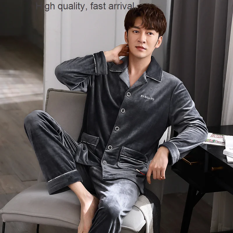 

Autumn Men's Pajamas and Winter Island Velvet Thin-Fleece Thermal plus Size Casual Coral Fleece Outerwear Homewear Suit Spring