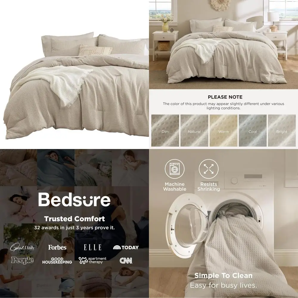 

Комплект постельного белья Queen Size из вафельного льна - 3 предмета: пододеяльник 90x90 и 2 наволочки