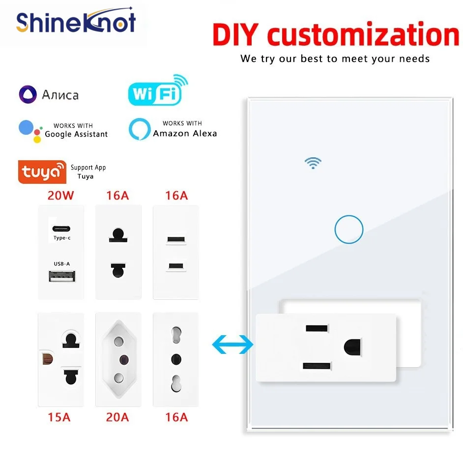 

Shineknot The Combination Of 118 Type Tuya Wifi Smart Switch And American Ordinary Socket Supports Alexa Switch In Smart Home