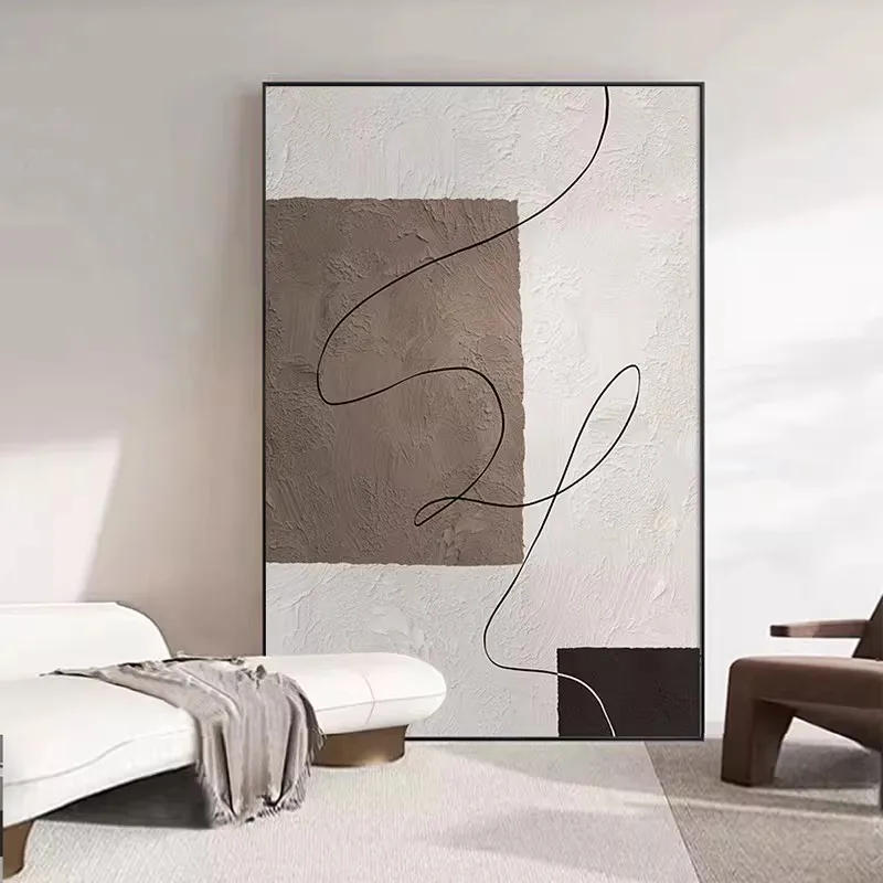 1pc frameless Canvas Painting Maillard Abstract Line Canvas Poster Modern Textured Painting Minimalist Geometric Art Entryway Ha
