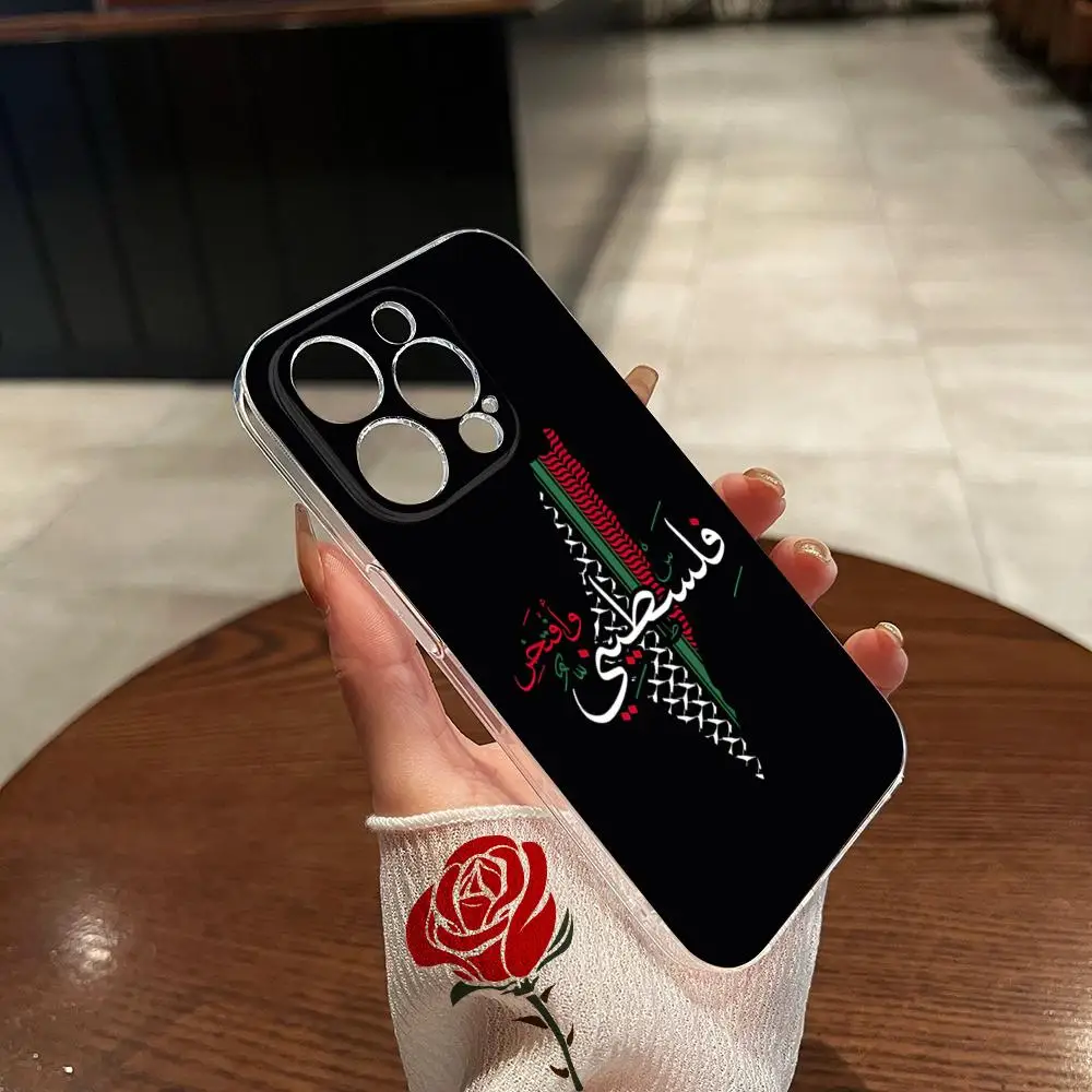 EmbroidereS-PalestinES Phone Case Transparent for iphone 15 14Pro 11 12 14 Pro Max Mini 6 6s 7 8 Plus X XR XS SE2020 Cover