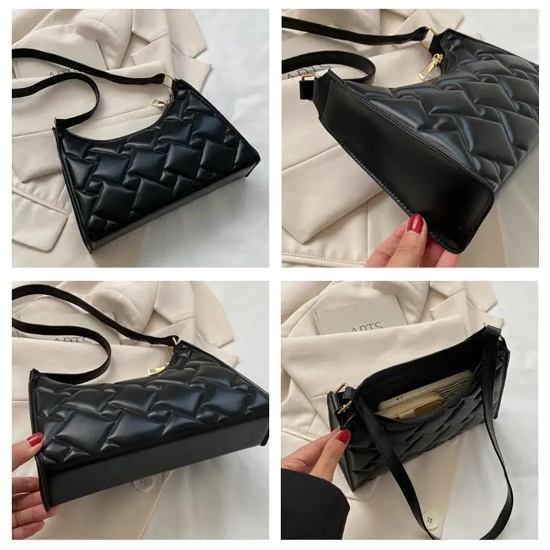 2023 Fashion Vintage Women\'s Shoulder Bag Rhombus Embroidered Handbag Simple Designer Underarm Bag Solid Color Zipper Clutch