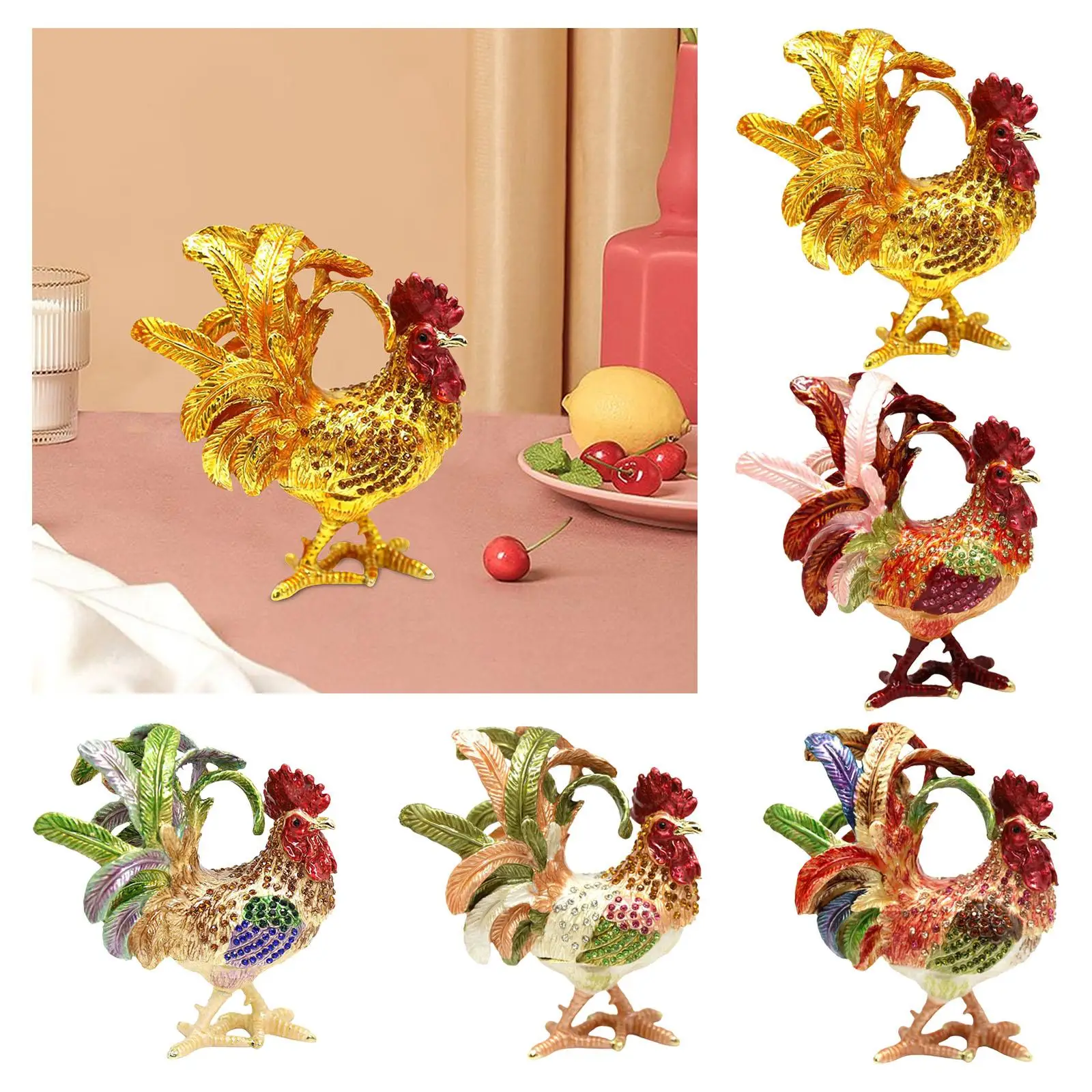 Enamel Rooster Trinket Box Enameled Jewelry Box Decorative Jewelry Holder Box Keepsake Gift Box for Rings Necklace Earrings