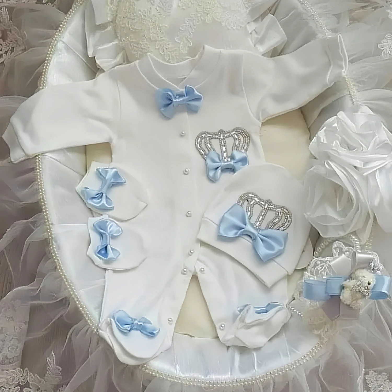 Baby Prince Welcome Home 3pcs Crown Layette Hospital Exit Newborn Outfits Swaddle Set Hello World I'm new Turkey Cotton Parajam