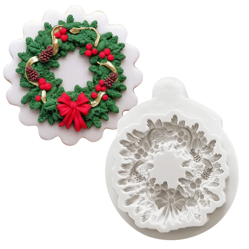 Christmas Wreath Silicone Mold Fondant Chocolate Sugarcraft Mold Cake Decorating Tools Baking Accessories