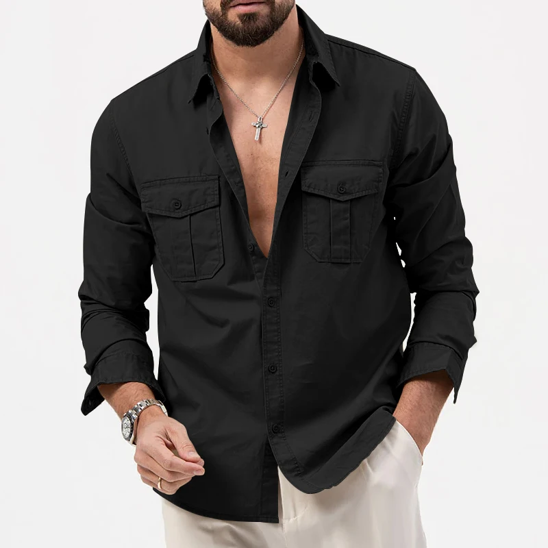 Camicia a maniche lunghe da uomo, abbigliamento fitness Tiki retrò in tinta unita, camicia autunnale fitness da jogging alla moda di alta qualità Harajuku Street