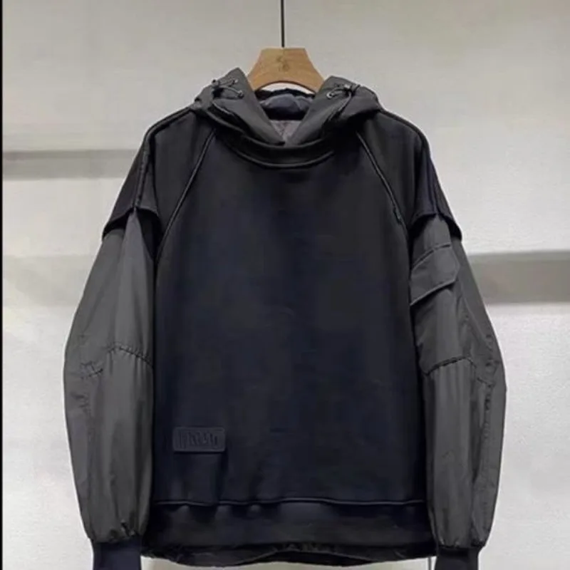 

2024 Autumn and Winter New Item Fake Two-piece Spliced Hooded Sweatshirt Men's Cotton Jacket Casual Top Male Clothing