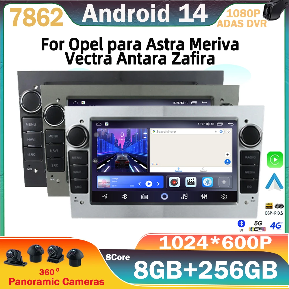 Android 14 Autoradio für Opel Astra H J 2004 Vectra Vauxhall Antara Zafira Corsa C D Vivaro Meriva Veda Navigation Carplay WIFI