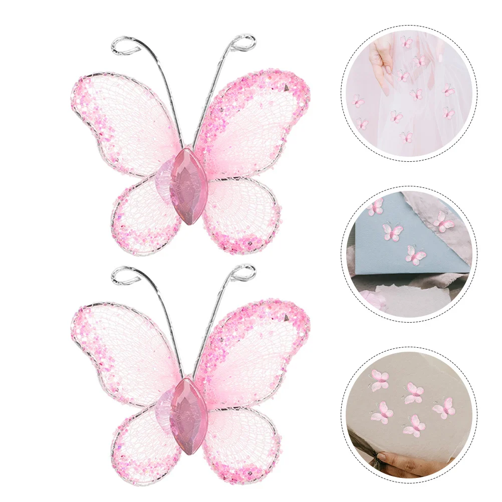 

70Pcs Pink Rhinestone Sheer Mesh Wire Butterfly Decorations Wedding Centerpieces Wall Scrapbook Crafts Mini Mesh Butterflies