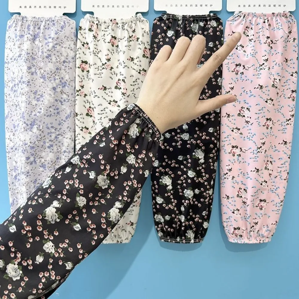 

New Fashion Floral Ice Silk Gloves Loose Anti-UV Long Mittens Arm Protectors Breathable Riding Driving Sleeves Women Men