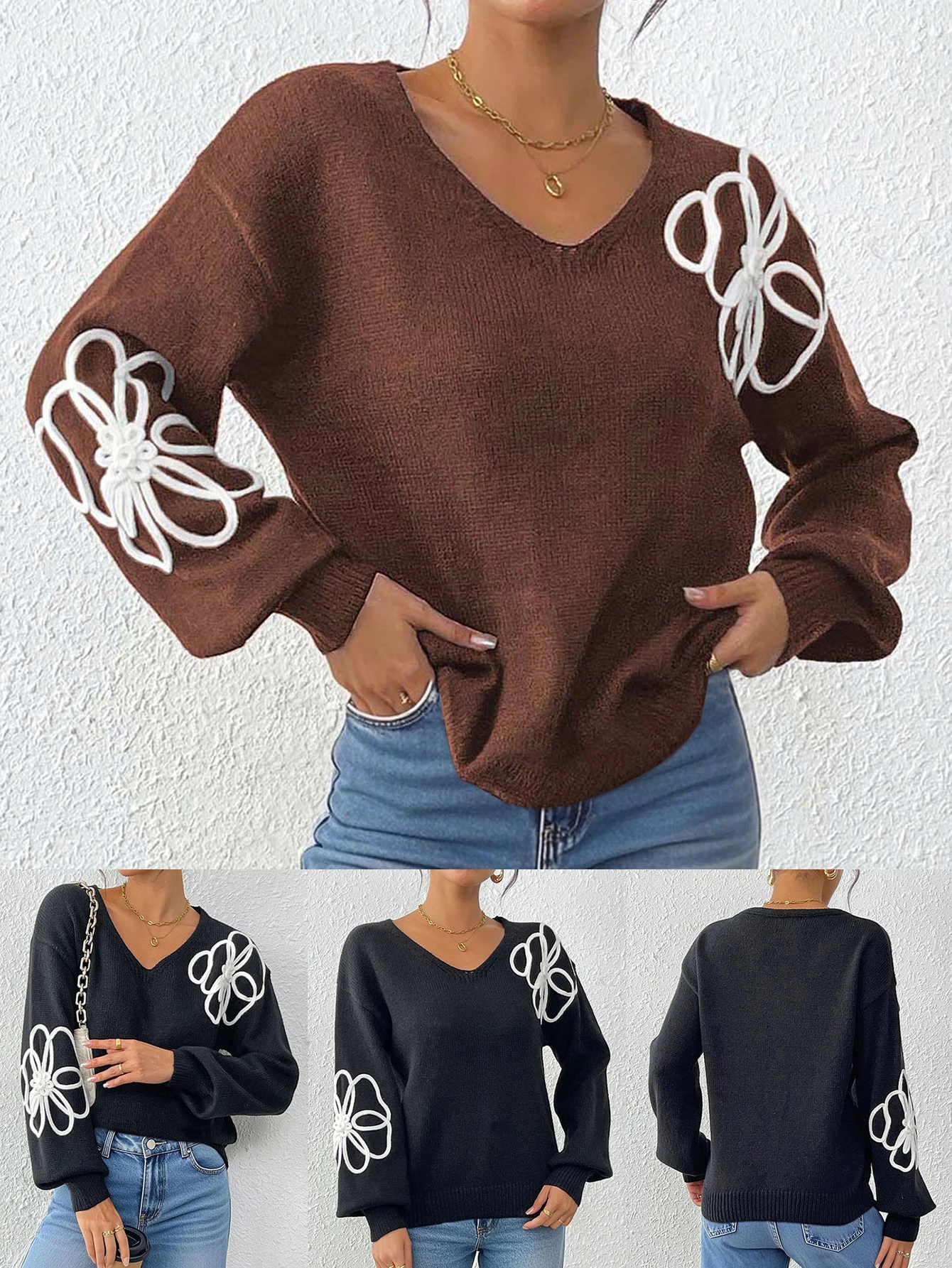 

Women's Long Sleeve V-Neck Sweater Autumn Winter Fashion Comfortable Plain Daily Wear Style