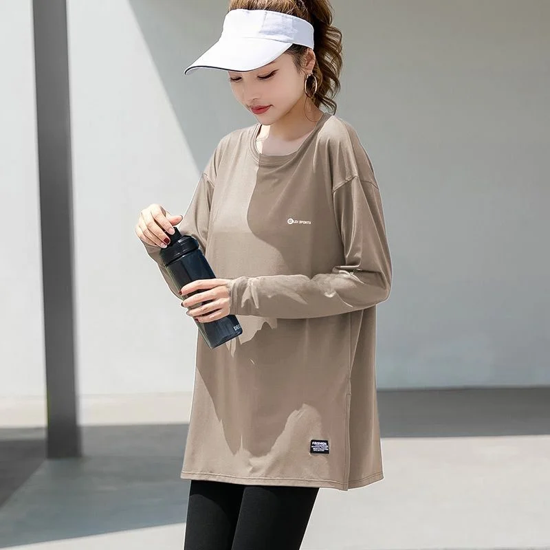 Loose Women's Yoga Top plus Size Fitness Running Sportswear Professional Pilates Casual Style Long Sleeve round Neck Polyester