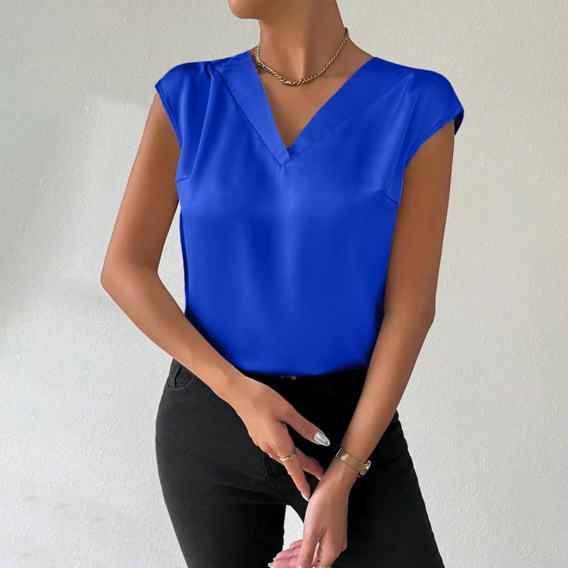 

2025New Spring Summer Women New European and American Party FashionVCasual Short Sleeve Satin Shirt