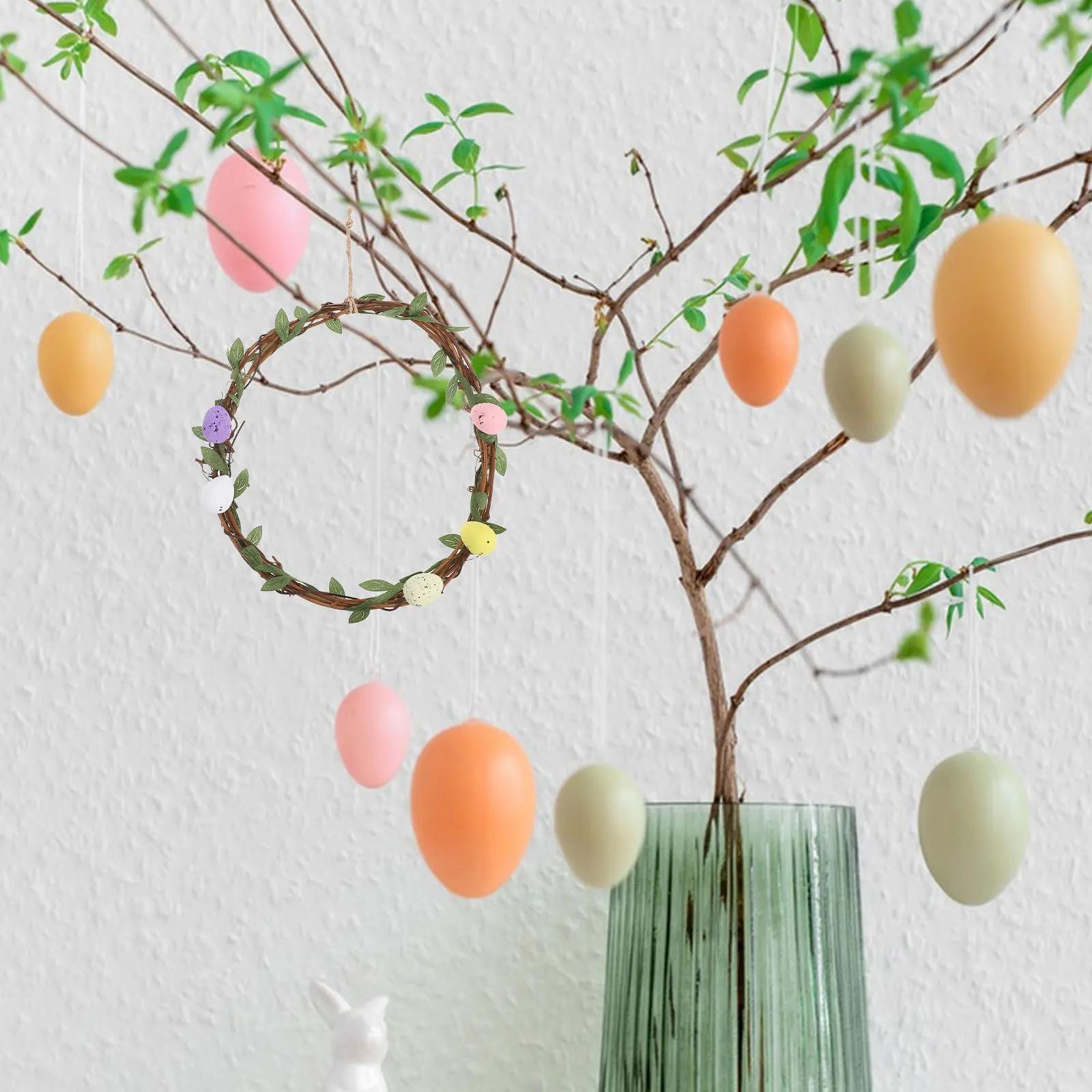 

Artificial Easter Wreath in Rattan Design with Vibrant Flowers for Door Wall Cabinet Decor Festive Indoor Outdoor Use