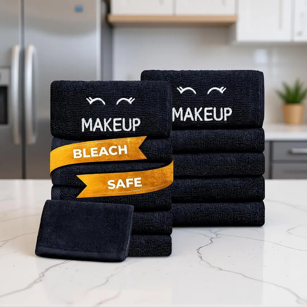 

Luxury Cotton Black Makeup Removal Towels, 12 Pack, Highly Absorbent, Quick Dry, 13x13 Inches