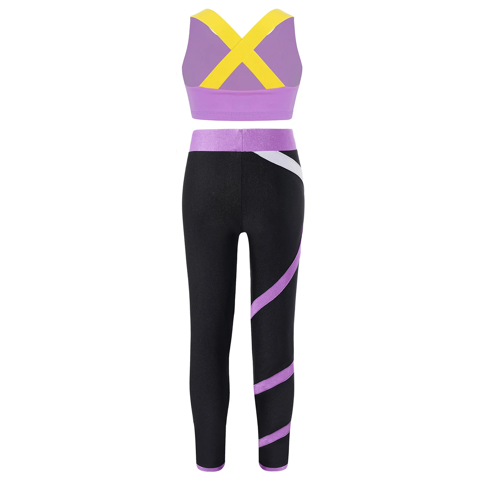 Crianças meninas conjunto de esportes atléticos bloco cor roupas de ginástica ternos esportivos das crianças calças de yoga para dança treino treino treino