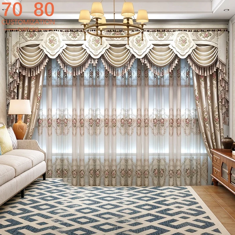 Luxury European Style Embossed Jacquard Curtains for Living Room Bedroom Blackout Curtains Custom Window Screens