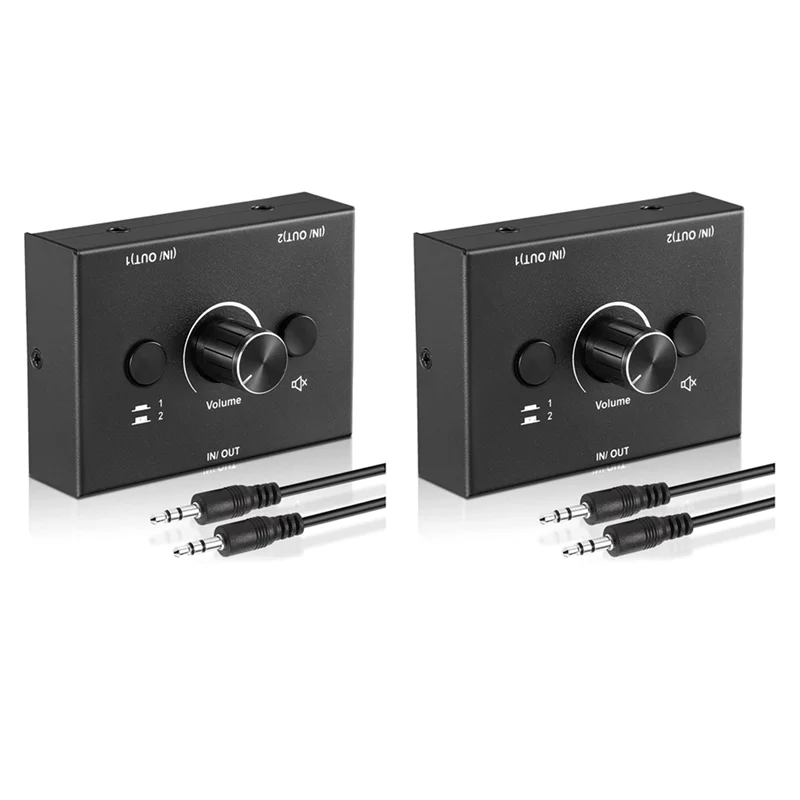 3CGRO-3Pcs 3.5Mm Audio Switcher, 2 Input 1 Output/1 Input 2 Output Audio Splitter Switcher,One-Key Mute Button