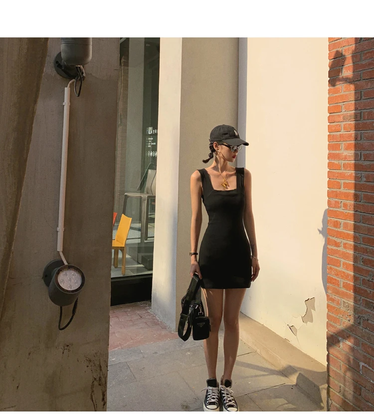 AOSSVIAO Sexy Slim Fit Bodycon Minikleider für Frauen 2026 Sommer Neuankömmling Schwarz Weiß Grau Tankkleid mit quadratischem Ausschnitt – Detail 21