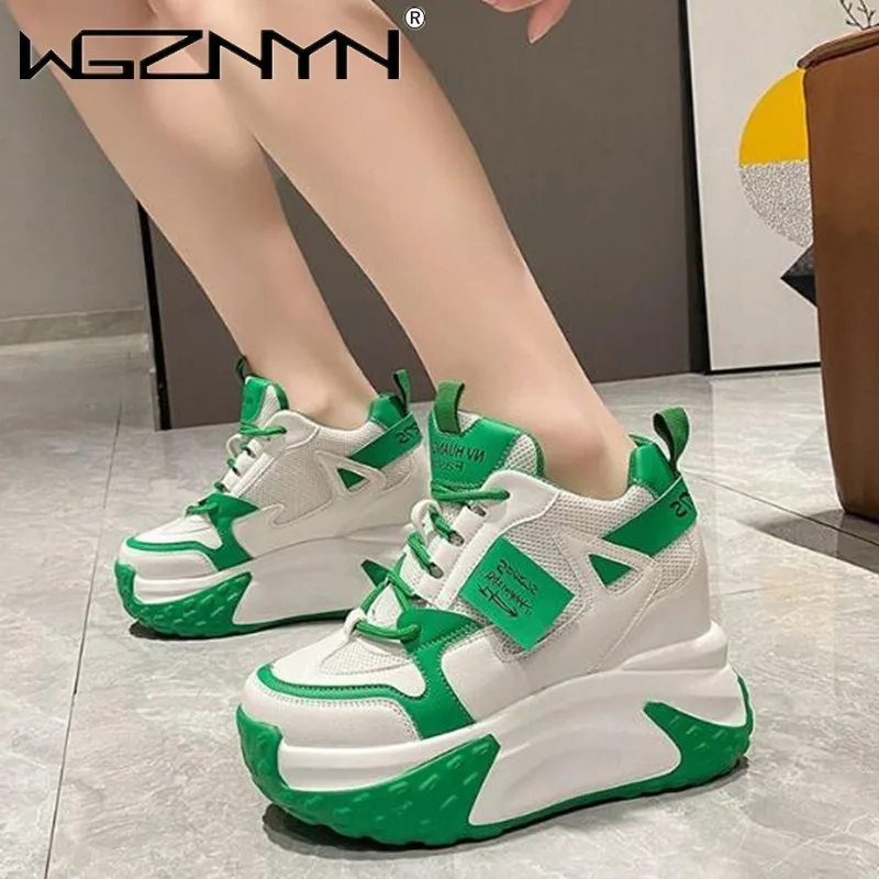 

Women Platform Trainers Comfy Shoes Chunky Sneaker Summer Autumn Women Wedge Shoes Breathable 9.5CM Height Increased Sneaker