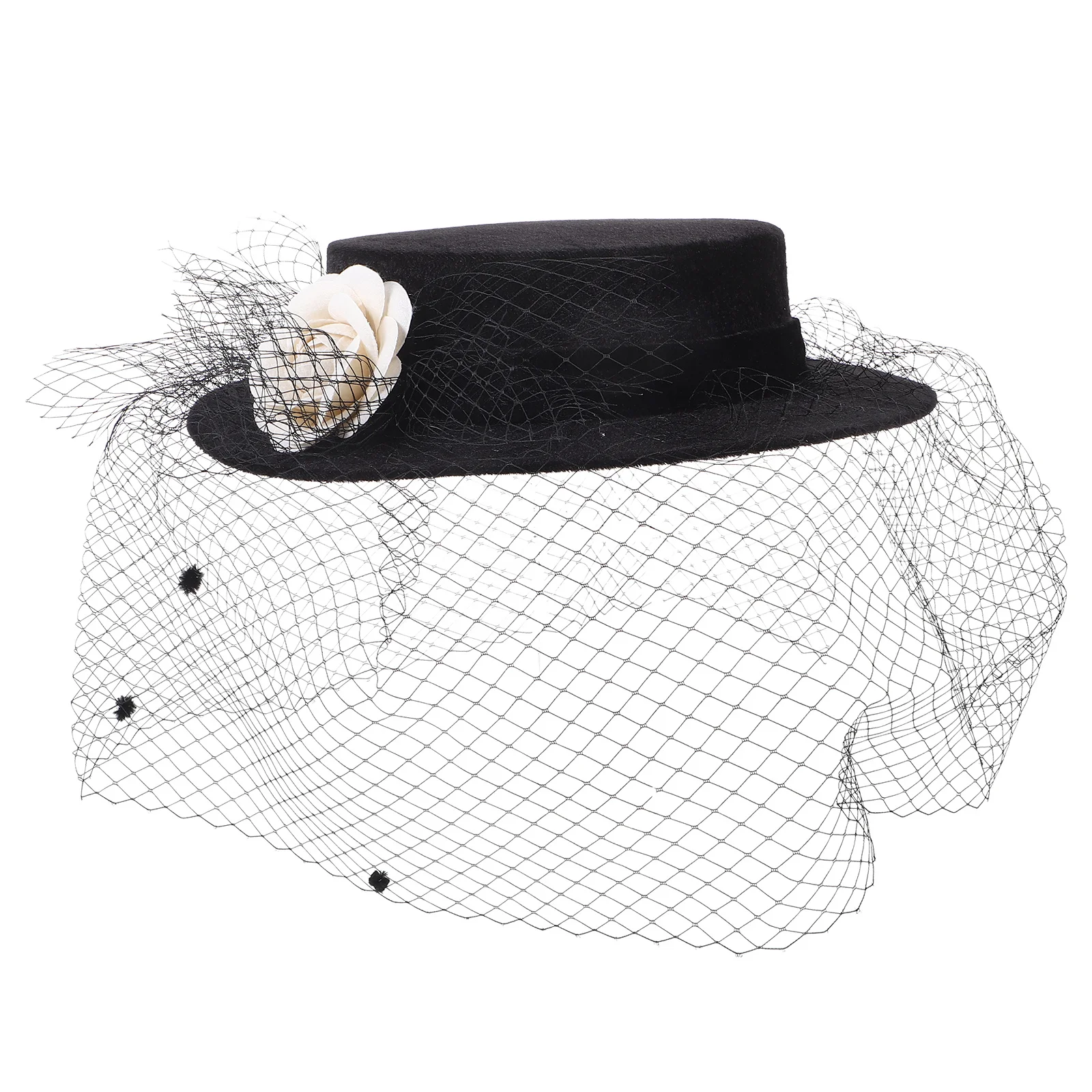 

Flower Decor Hat Elegant Wide Brim Mesh Veil Fascinator for Women Wedding Party Travel Church Events Sun Protection Fashion