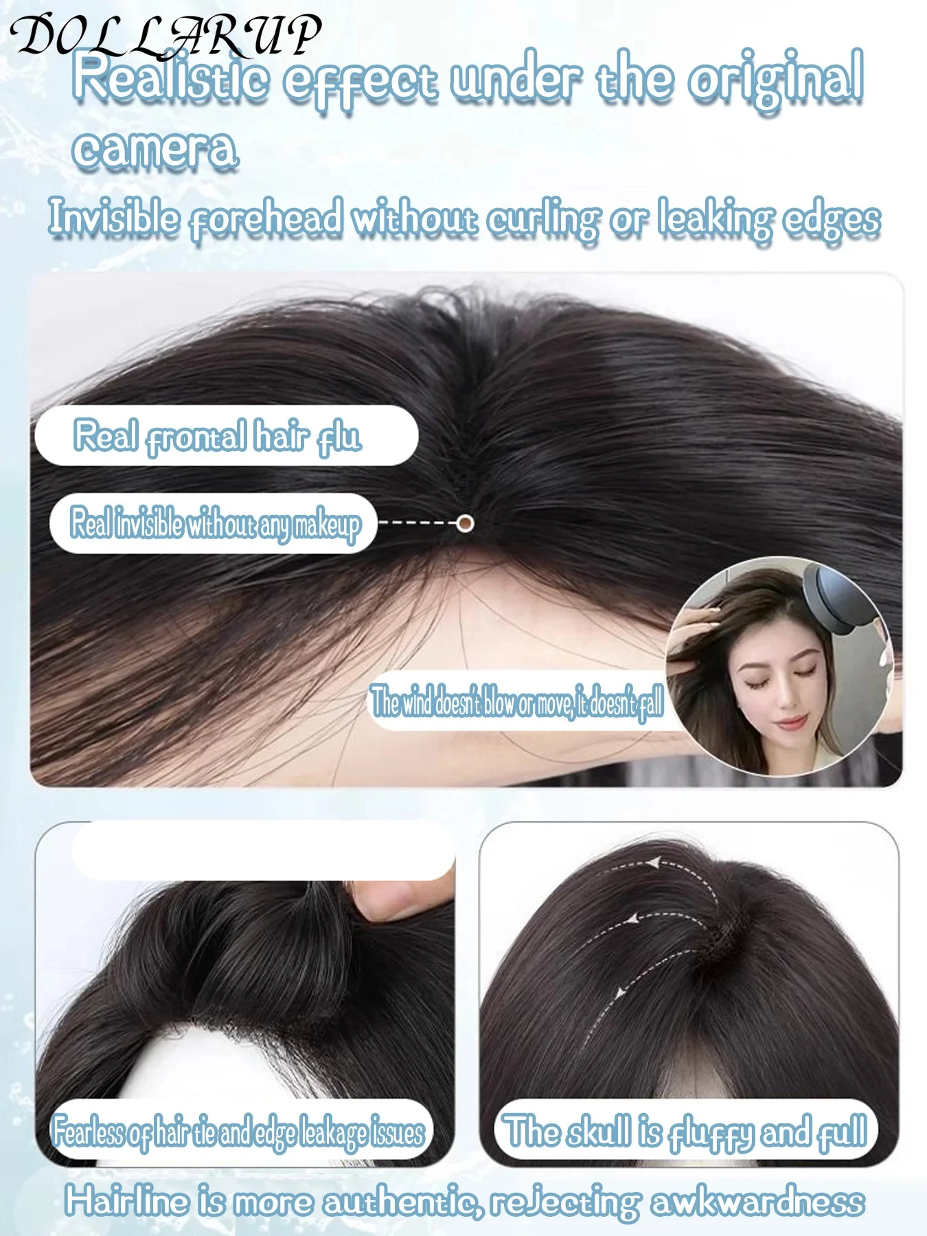 JKL كليب في شعر الطفل الهواء بانج شعر بشري طبيعي الانفجارات الجانبية حافة غير مرئية استبدال هامش الجبين شعري للنساء #5