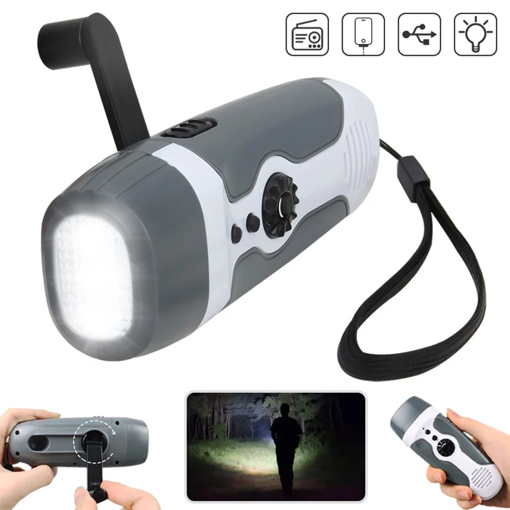 Tragbare Handkurbel LED-Taschenlampe mit FM-Radio-Alarm funktion multifunktion ale Outdoor-Not lampe