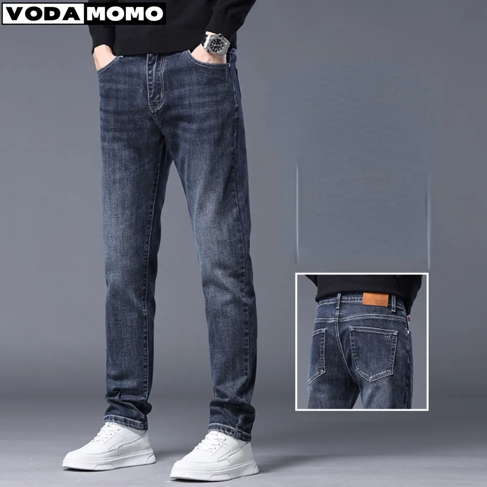 

2023 Spring and Autumn New Jeans Men's Straight Fit Elastic Casual Pants Winter Plush Thickened Men's Pants y2k Men Jeans