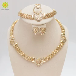 Free Shipping Dubai  Gold Color Heart Shape Necklace Set Fashion Crystal Wedding Bridal Costume Jewelry Ses