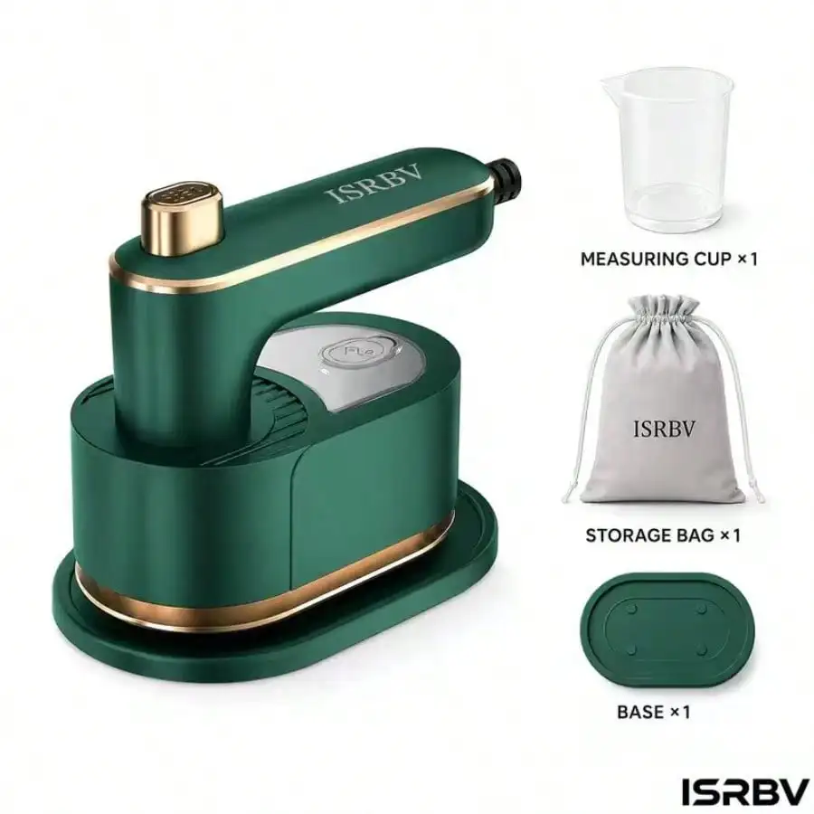 Foldable Handheld Steam Iron In Cream Gold Finish, Complete With Heat-Resistant Base, Measuring Cup And Branded Storage Bag. It Supports Dry & Wet Ironing To Remove Fabric Wrinkles Easily. Compact Foldable Design For Home, sv260227105099318218129