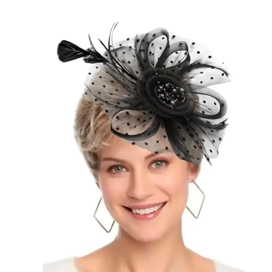 Fascinators Hat Women Tea Party Headband Flower Cocktail Mesh Feathers Hair Clip Kentucky Derby Hat Wedding
