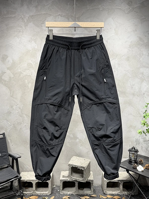 

Summer Men's Loose Harem Pants Casual Trousers Elastic Waist Zipper Pockets Fashionable Loose Fit Youthful Style Polyester Fiber