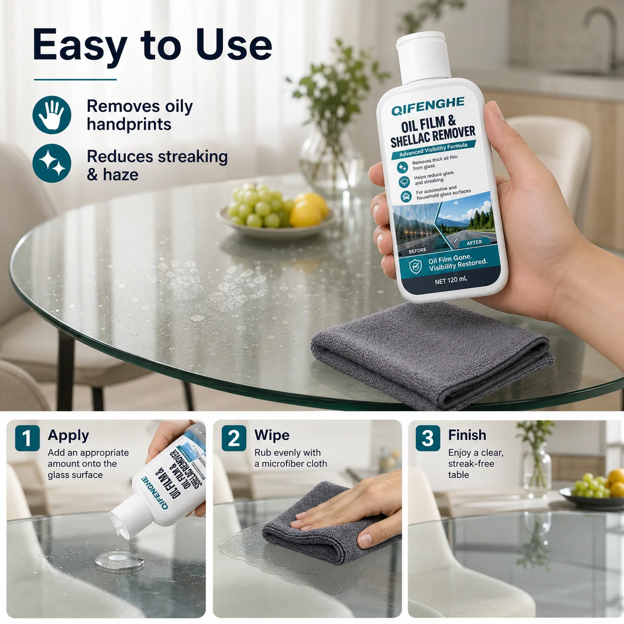 Home Improvement In Usa - ガラス油膜クリーナー 120ml、油膜と虫の残渣を除去、透明度を回復、運転の安全性を向上、車内・家庭用