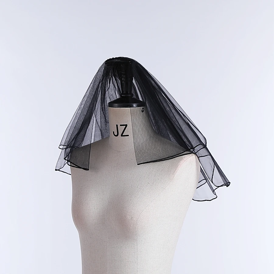 وصول جديد حجاب زفاف قصير طبقتين تول حجاب الزفاف الأسود مع مشط فيلو دي نوفيا اكسسوارات Mariage 2025